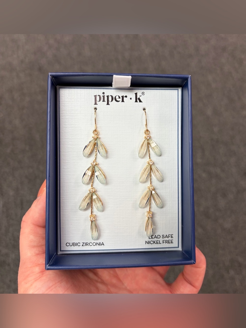 Piper K Gold Fairy Drop Earrings w/ Pale Green Stones
